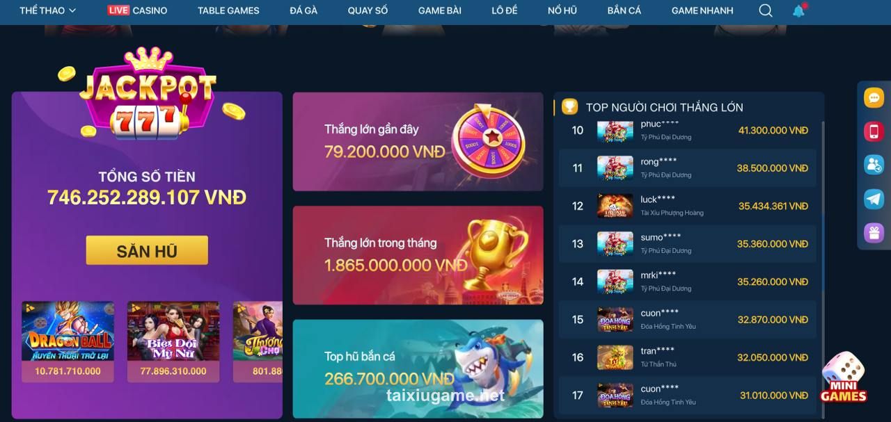 Tính năng Jackpot trong ứng dụng tài xỉu